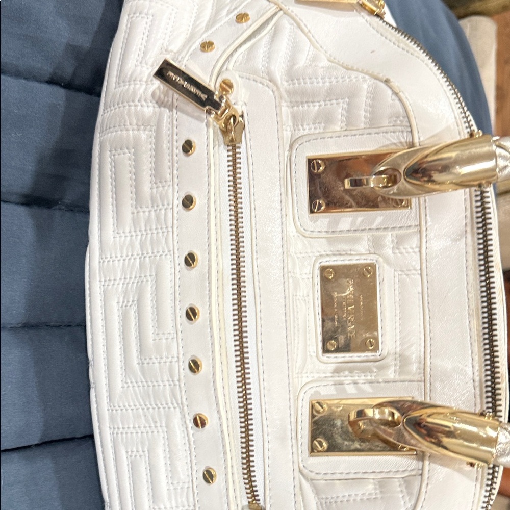 Versace White Satchel with Gold Accents
